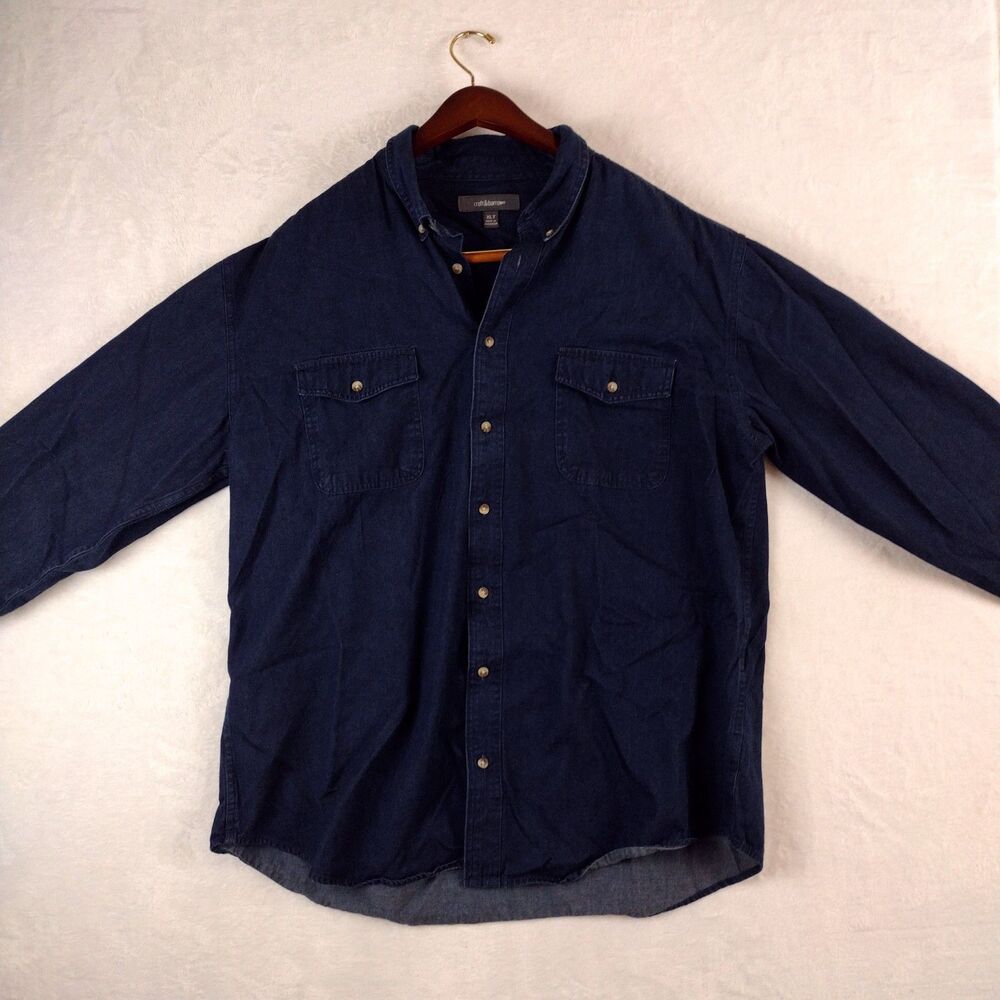 Vintage Croft & Barrow Men’s XLT Denim Long‎ Sleeve Blue Button Down Shirt